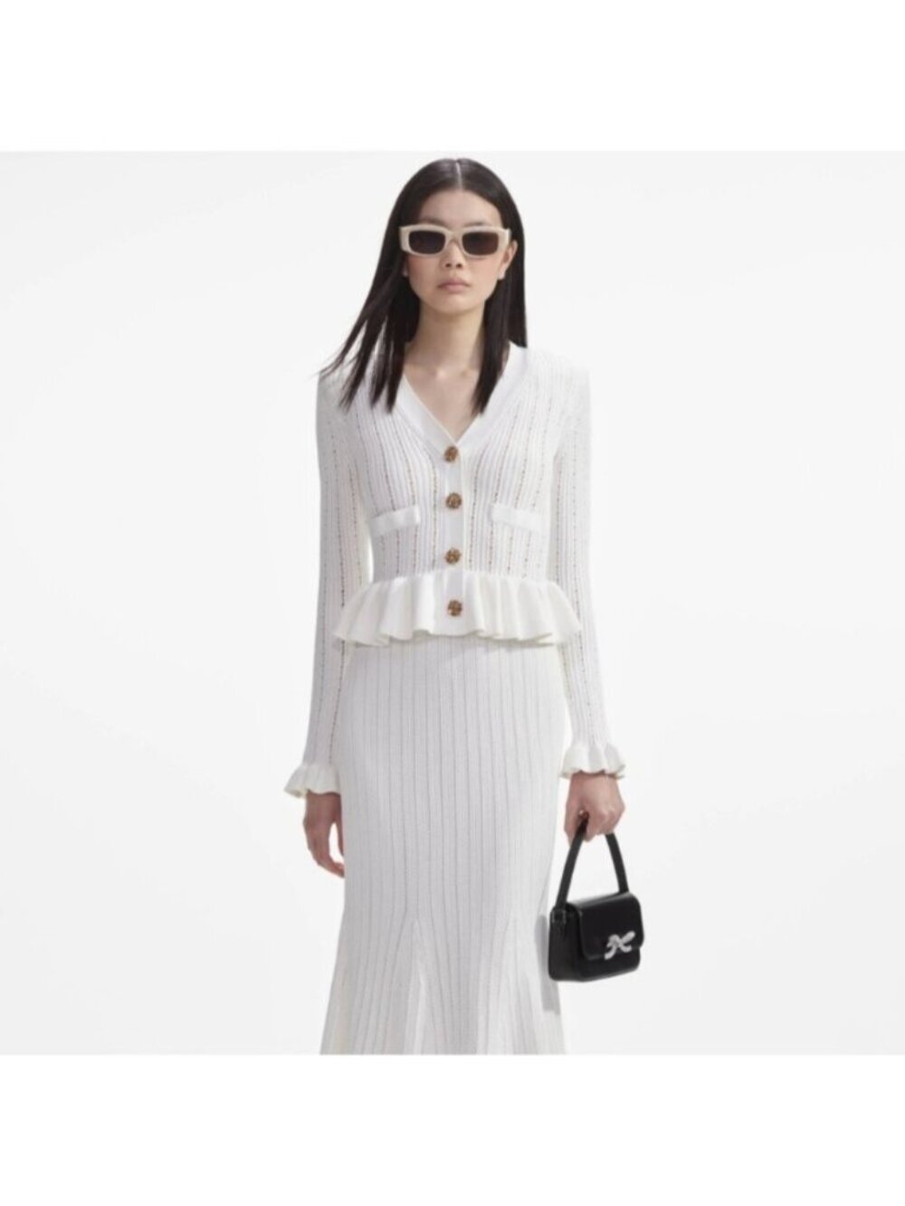 self-portrait White Knit Peplum Midi Dress - Size Medium -  MSRP $555 - NWT